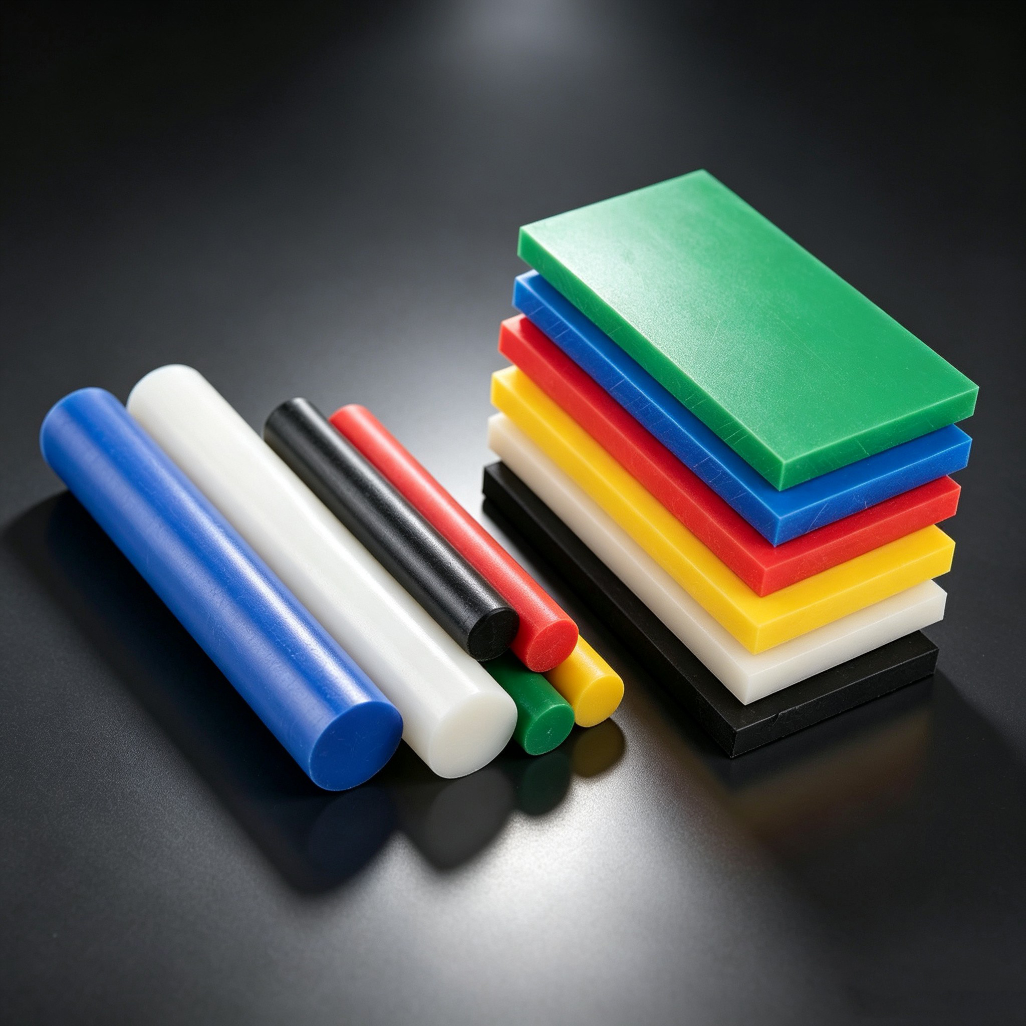 Engineering plastic sheets and rods ready for processing